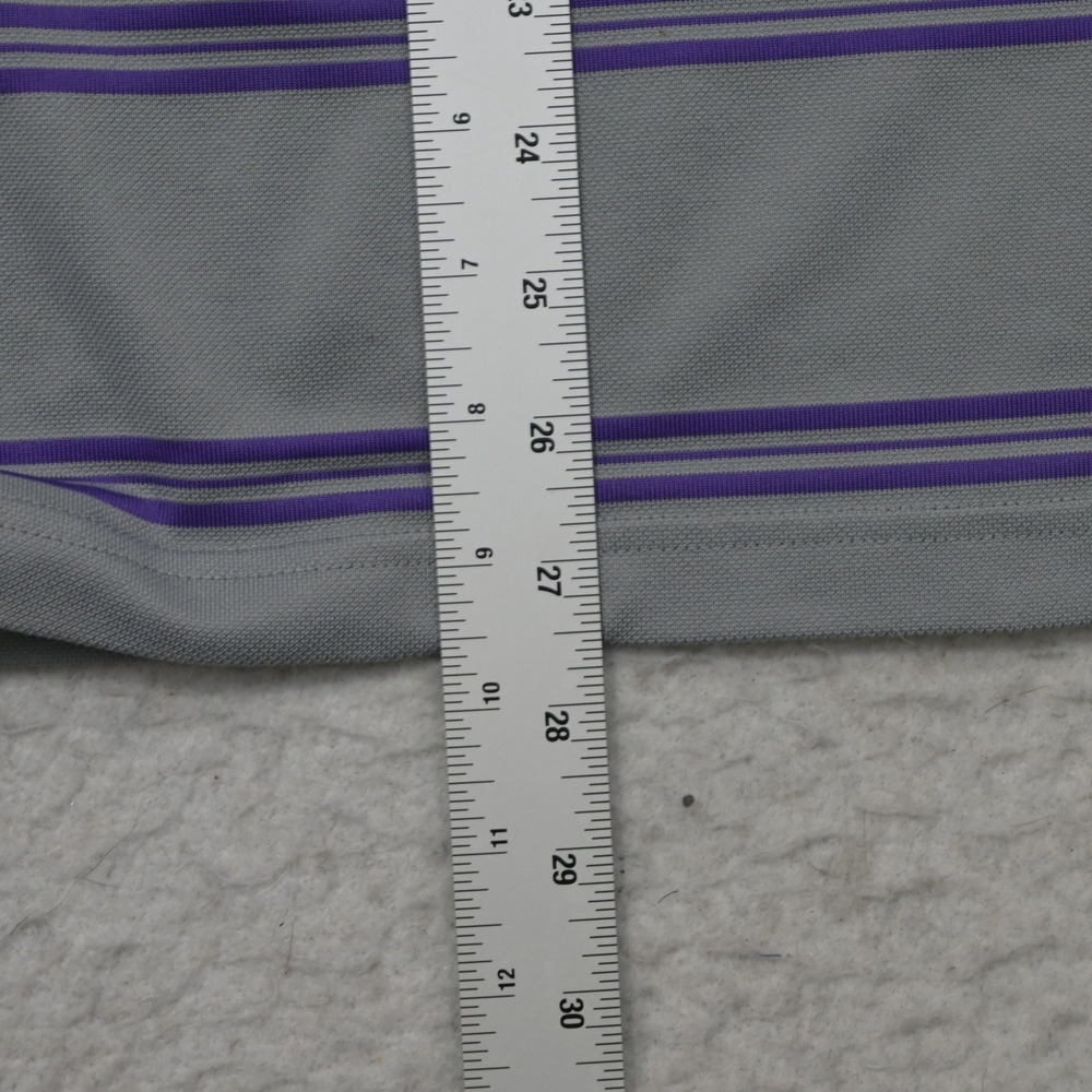 Under Armour Polo Shirt Mens Medium Gray Purple Striped Short Sleeve HeatGear - Picture 10 of 11